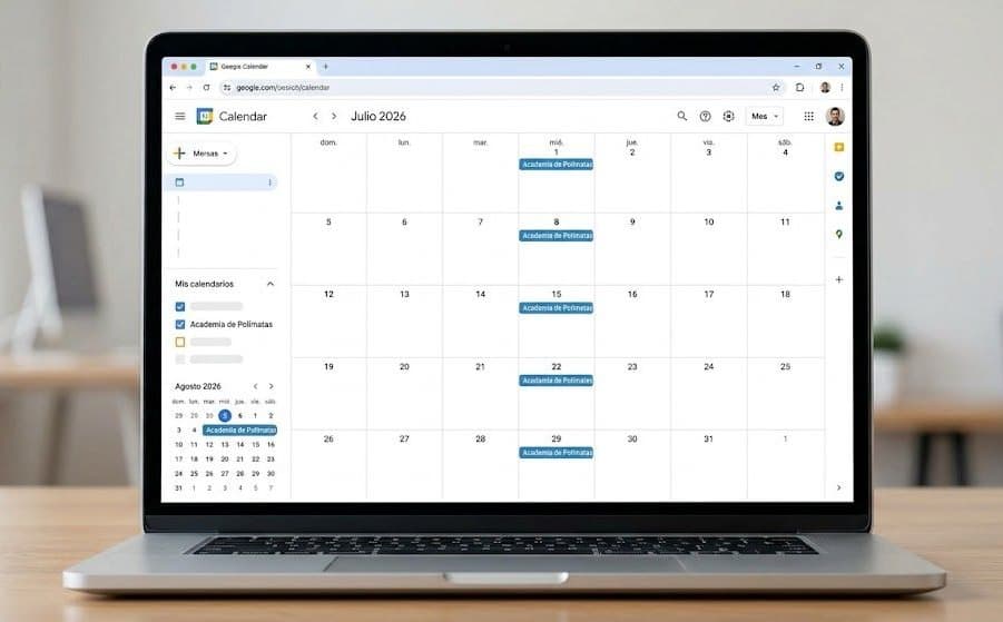 Calendario de clases de la Academia de Polímatas en una laptop